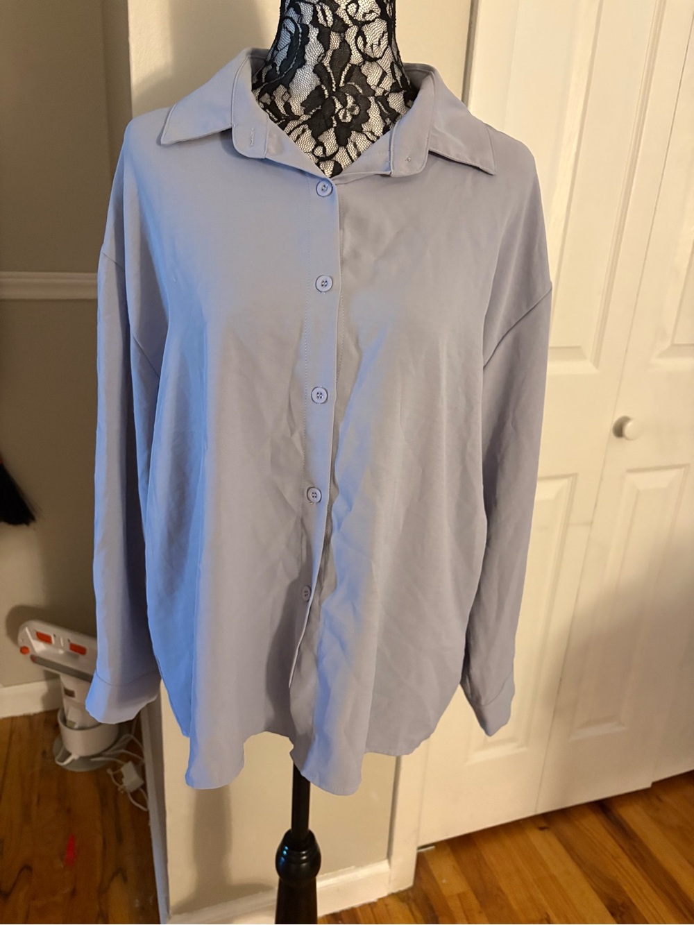 Womens Light Blue Button-Front Blouse